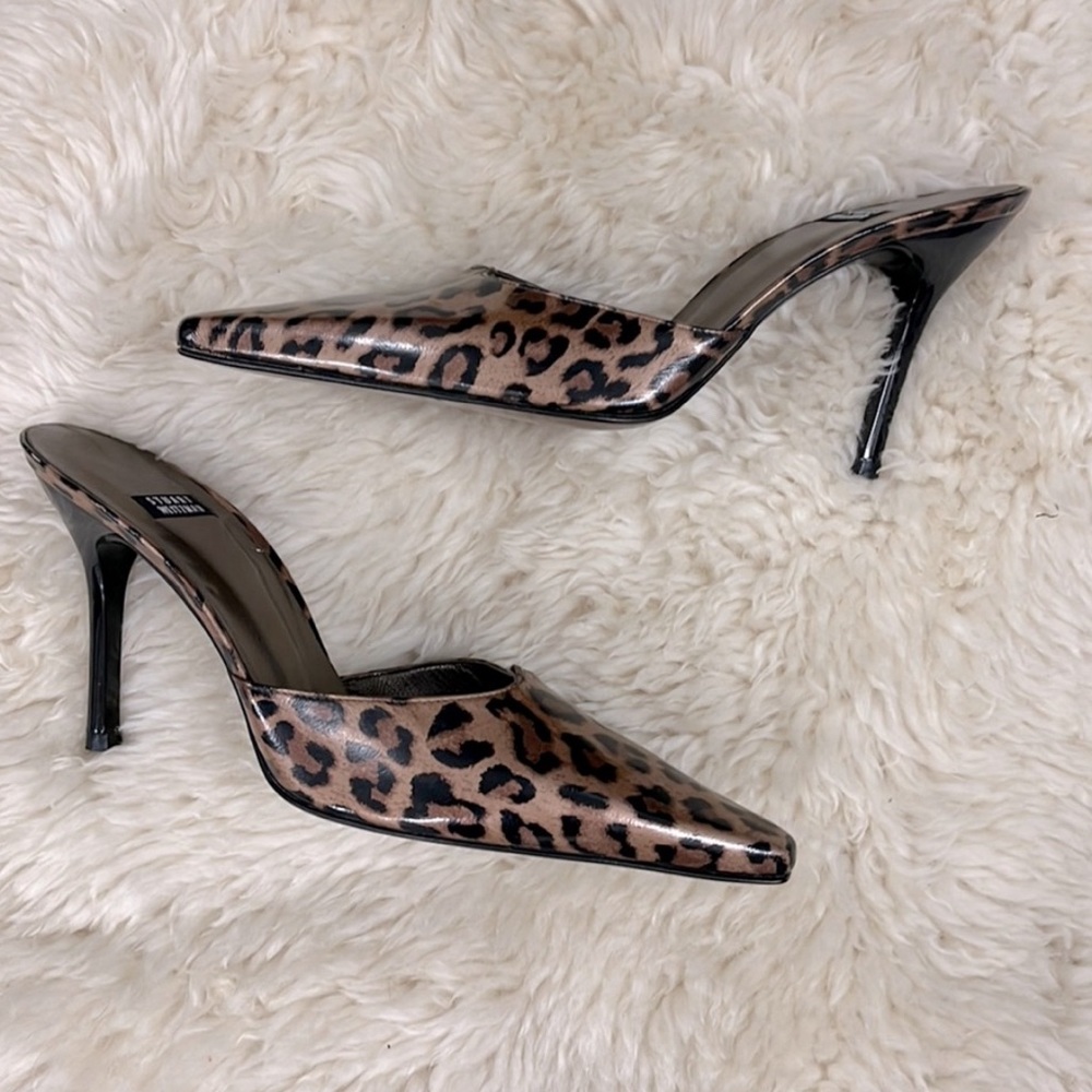 Stewart Weizmann Cheetah Print Open Back Heels 7